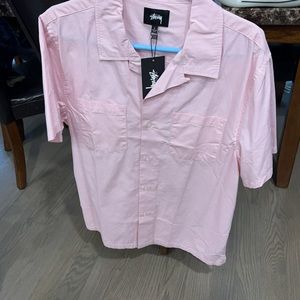 men’s pink Stussy button down large